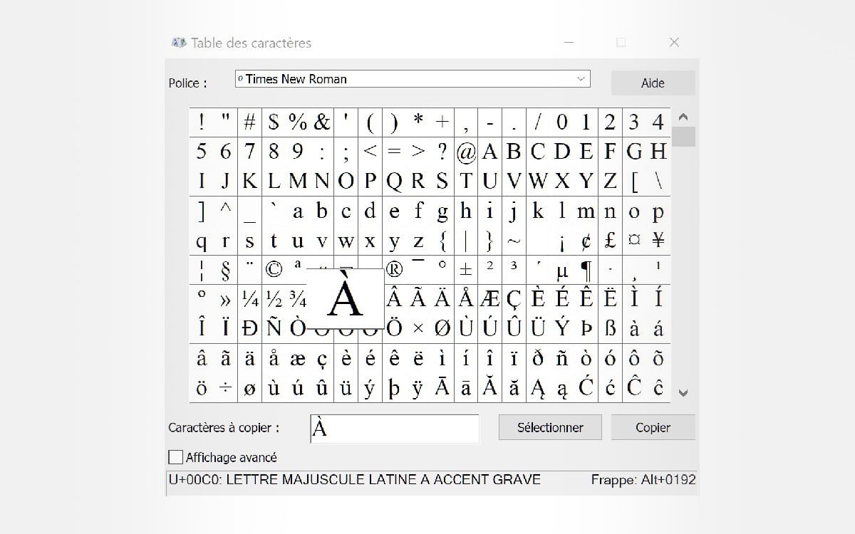 table-caracteres-windows-1